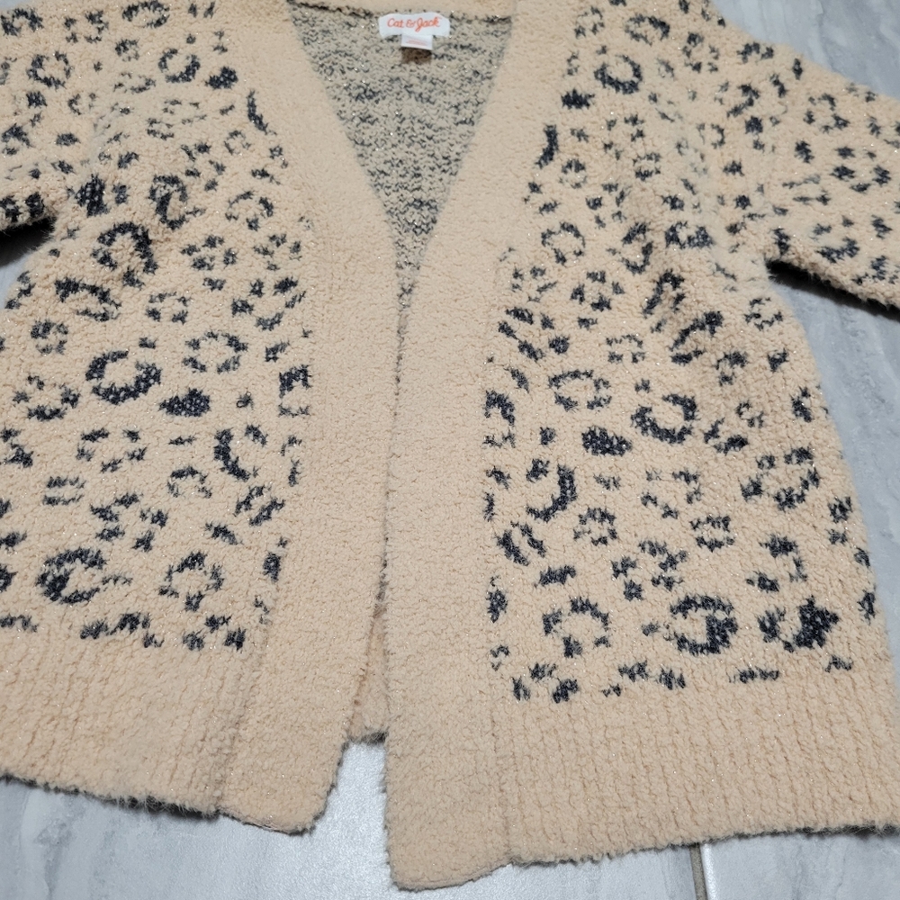 Cat & Jack Kid's Animal/PR6GY7  Cream Leopard Open Front Sweater Size XS - Picture 6 of 16